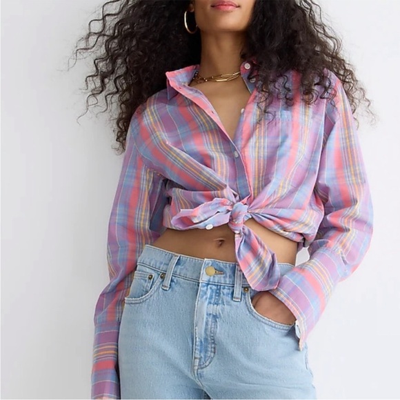 J. Crew Tops - J crew Garçon cotton voile shirt in sunset plaid size 8